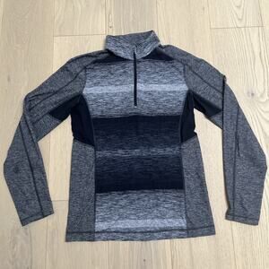 Lululemon Mens M Universal Stripe Black Soot Light White Core 1/2 Zip Pullover